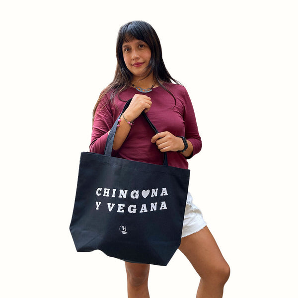 Tote Bag Color Negro Chingona y Vegana Vegan Label 1 pz