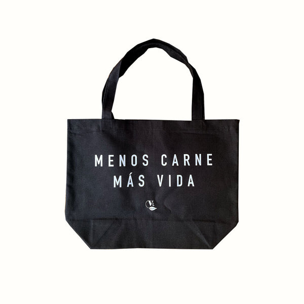 Tote Bag Color Negro Menos Carne Más Vida Vegan Label 1 pz