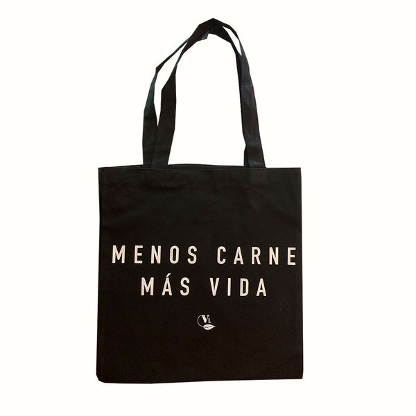Tote Bag Color Negro Menos Carne Más Vida Vegan Label 1 pz