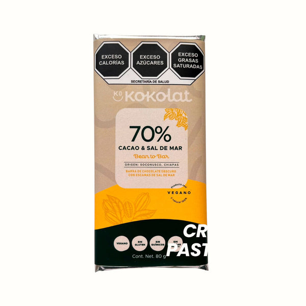 Barra de Chocolate Vegano 70% Cacao & Sal de Mar Kokolat 80 g
