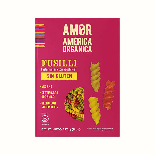 Pasta Orgánica Fusilli Trigrano con Vegetales Sin Gluten América Orgánica 227 g